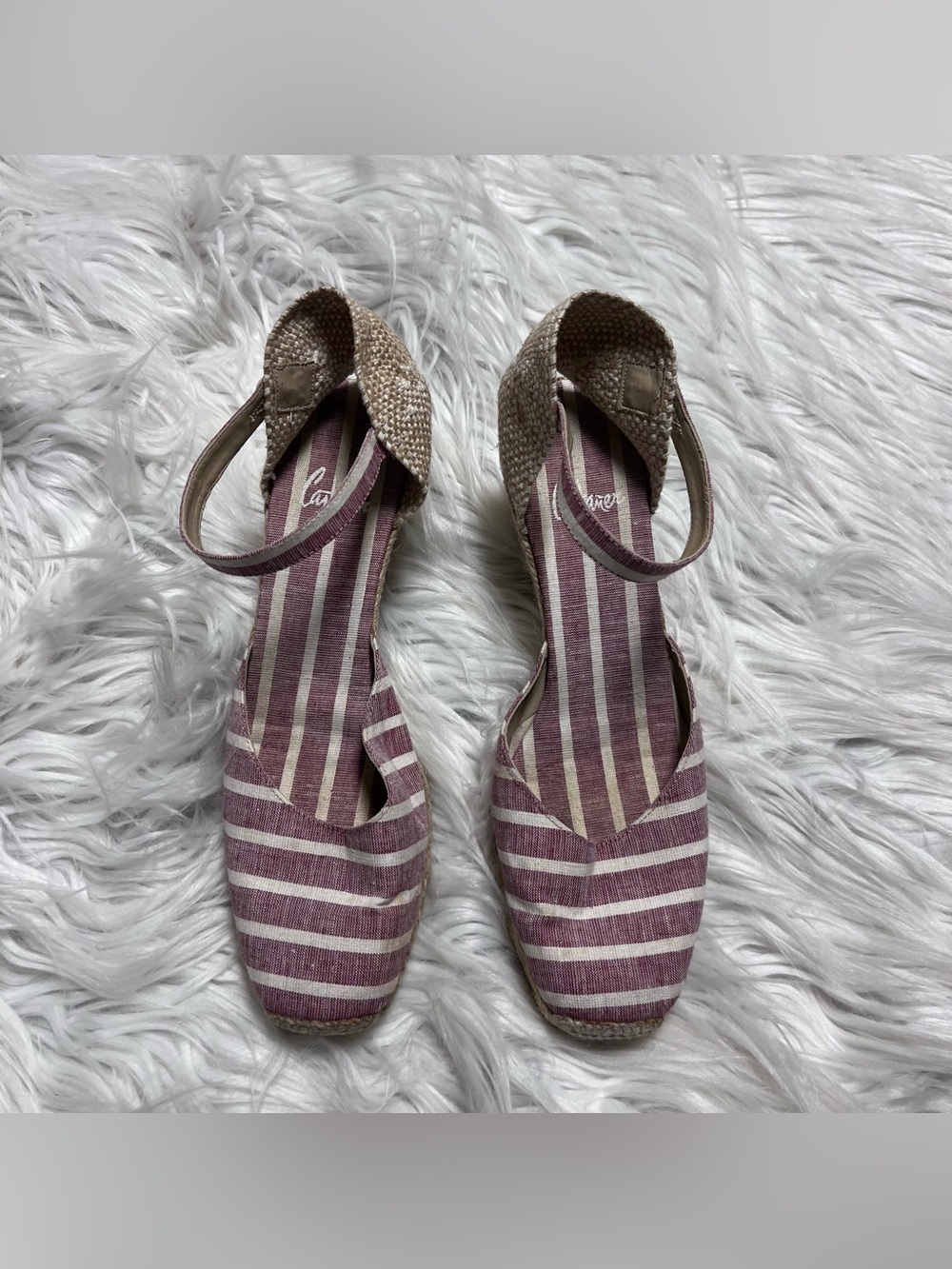 Castaner Striped Mauve and Cream Espadrille Wedges